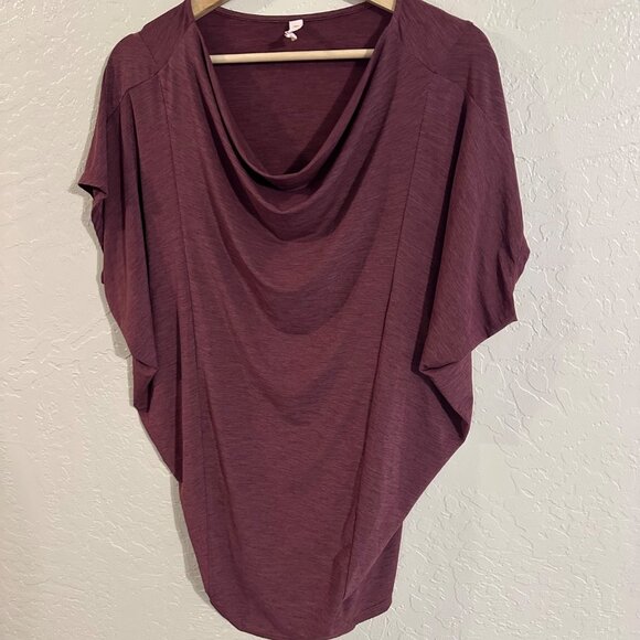 Lucy Purple Heathered Batwing Short Sleeved Cowl Neck Boxy Athletic T Shirt - Picture 3 of 12